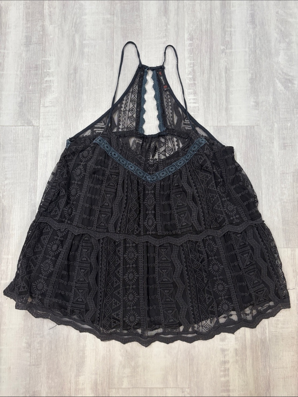 Bershka Black Lace Racerback Camisole with Trim Embroidered Large